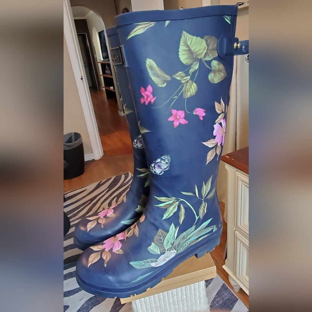 Joules Botanical Print Navy Rain Boots